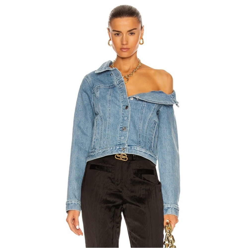 (135) NEW RtA Rebecca One Shoulder Denim Jacket Natural Blue XS - Picture 6 of 17